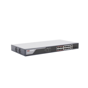 Switch Monitoreable PoE+ / 16 puertos 10/100 Mbps PoE+ / 2 puertos 10/100/1000 Mbps + 2 puertos SFP de Uplink / PoE hasta 250 metros / conexión remota desde Hik-PartnerPro / 230 W 3 DS3E1318PEI LAT IZQ p