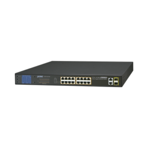Switch no administrable PoE+ Extended, Aislamiento VLAN de 16 puertos + 2 combo TP/SFP Gigabit y Pantalla
