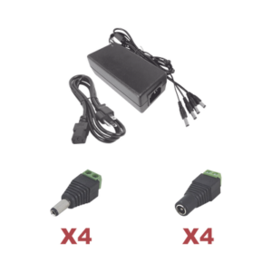 Kit con fuente EPCOM POWER LINE con salida de 12 Vcc a 5 Amper con 4 salidas / Incluye conectores JR52 y JR53