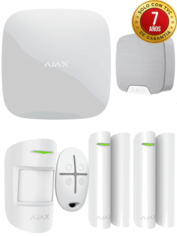 AJAX KIT RESIDENCIAL Panel de alarma control mediante aplicaciC3B3n para smartphone2C 1 sensor de movimiento2C 2 detectores para puerta o ventana2C 1 control remoto y una sirena interior inalambrica 28129