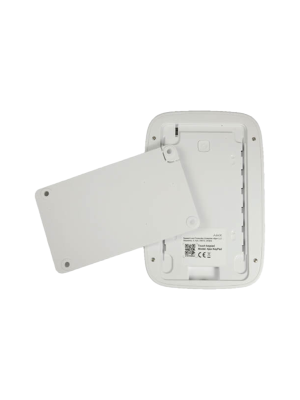 AJAX Keypad W Teclado tC3A1ctil inalC3A1mbrico con soporte de pared. Color Blanco vista trasera y smartbracket