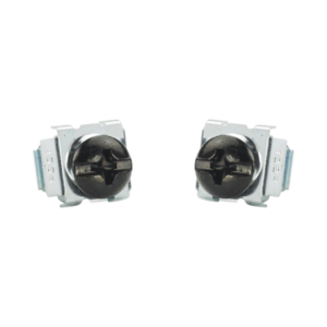 Kit de 100 Tornillos y 100 Tuercas Enjauladas #12-24, Para Uso en Gabinetes o Racks con Rieles con Orificios Cuadrado