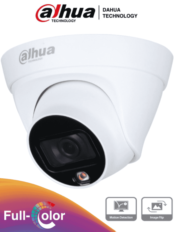 Camara domo IP 2MP lente 2.8mm 110grados de apertura luz blanca 15mts H.265 IP67 PoE Dahua DH IPC HDW1239T1 LED S4