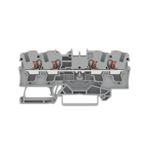 Borna de paso para 4 conductores; con tecla; 4 mm²; con orificio de prueba; Marcaje lateral y central; para carril DIN 35 x 15 y 35 x 7,5; Push-in CAGE CLAMP®; 4,00 mm²; gris