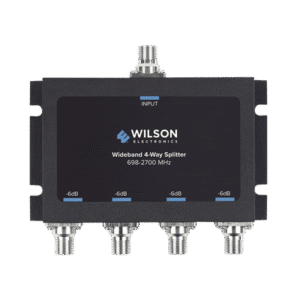 Divisor de potencia de 4 vías para la distribución de señal a dos antenas de servicio | 6 dB de pérdida por puerto | Conectores F hembra