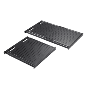 Charola Ventilada de Instalación sin Herramienta, Para Rack o Gabinetes de 4 Postes, Ajustable de 900 a 1200 mm de Profundidad, De Acero, Color Negro