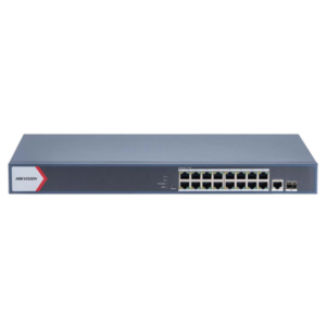 Switch Gigabit PoE+ / Administrable / 16 Puertos 1000 Mbps PoE+ / 1 Puerto 1000 Mbps de Uplink / 1 Puerto SFP /  Configuración Nube desde Hik-Partner Pro / Modo Extendido hasta 300 Metros / 230 Watts