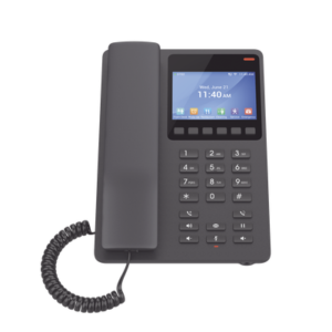 Teléfono IP Hotelero con pantalla LCD a color, 2 líneas SIP con 2 cuentas, codec Opus, IPV4/IPV6, color negro, con gestión en la nube GDMS 3 GHP631 LAT IZQ p