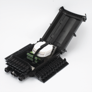 Caja de Distribución de Fibra Óptica para 24 Empalmes con 16 Acopladores SC/APC. Enterrado Directo, IP68, Splitter 1x16 Incluido con Conectores SC/APC 3 LPFAT16DB AD 2 p