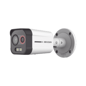 Bala IP Dual / Térmica 2.6 mm (96 x 72) / Óptico 6 mm (4 Megapixel) / Detección de Intrusión por VCA 30 mts /30 mts Luz Blanca / Exterior IP67 / PoE / Sirena y Luz Intermitente Integrada / Micro SD / ColorVu y ACUSENSE