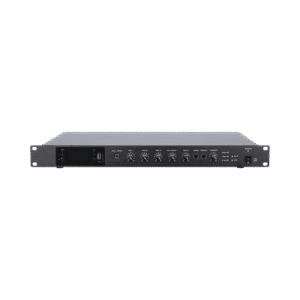 Amplificador de Audio | 1 canal | 350 W | Sistema 100V y Baja Impedancia | 4 Entradas de Micrófono Balanceadas | Bluetooth | USB | SD | FM | Montaje en Rack