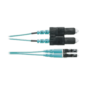 Jumper de Fibra Optica Multimodo 50/125 OM4, LC-SC Duplex, OFNR (Riser), Color Aqua, 1 Metro