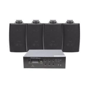 KIT de Amplificador de 120W Epcom y 4 Altavoces de Pared color Negro 2.5W - 20W | Sistema 70/100V